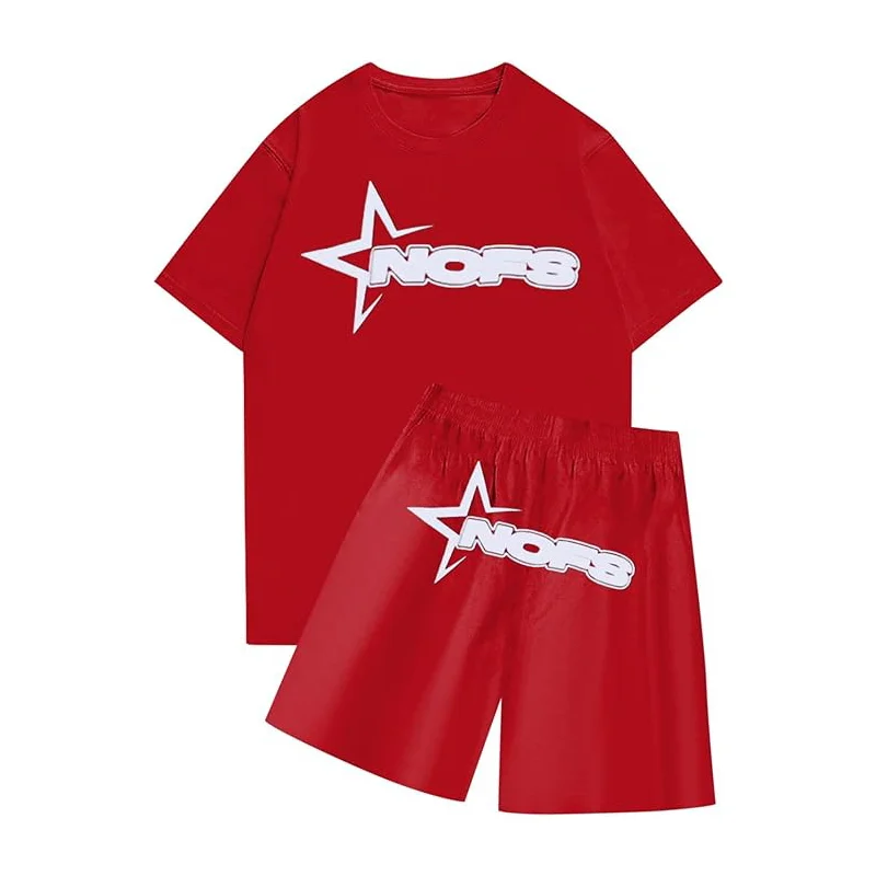 Nofs T Shirt And Shorts Two Piece Tracksuit – Red Nofs T Shirt And Shorts Two Piece Tracksuit – Red